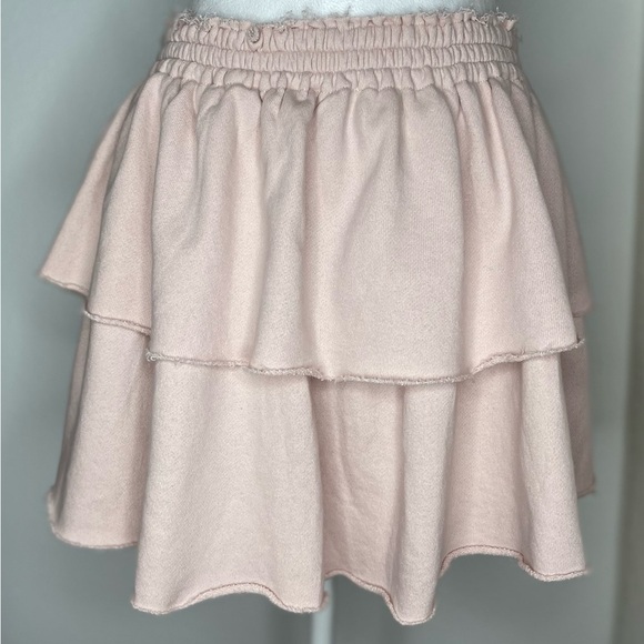 aerie Dresses & Skirts - Aerie Mini Skirt Tiered Sweatshirt Material Distressed Pale Pink Size Large